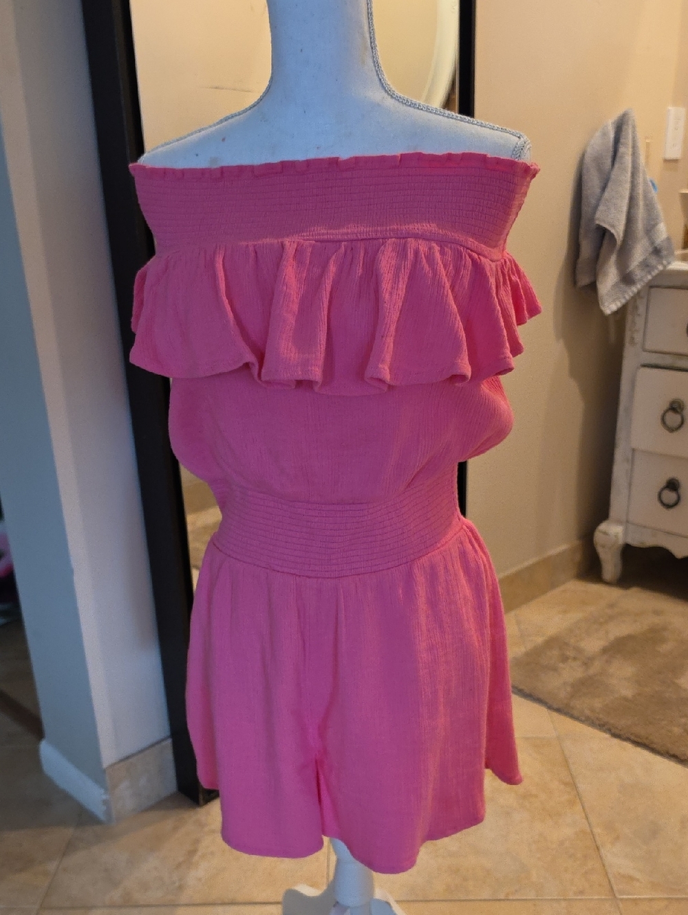 Vineyard Vines Pink Off-Shoulder Ruffle Romper